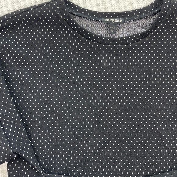 Express Blouse Womens XS Short Sleeve Top Front Tie Waist Stretch Shirt Black - Picture 2 of 9